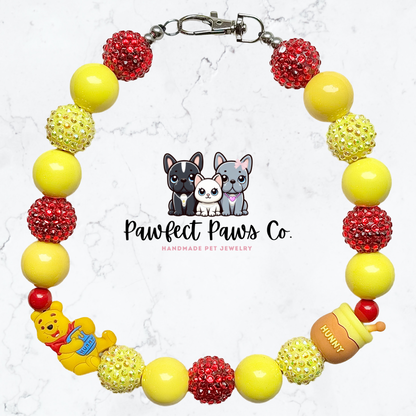 Hunny for Pooh* Winnie the Pooh Yellow & Red Sparkle Custom Beaded Dog/Cat Collar Necklace!