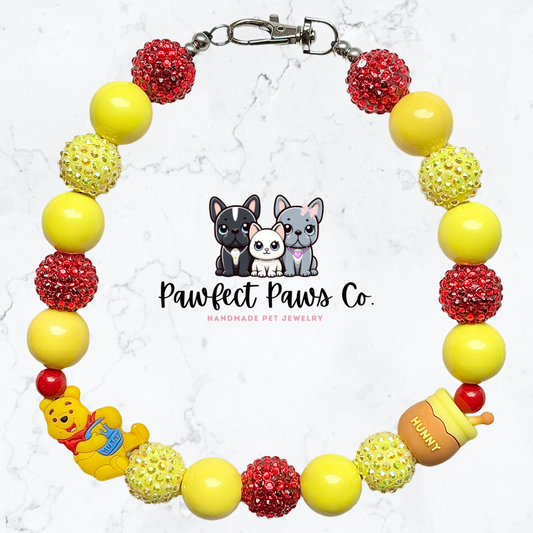 Hunny for Pooh* Winnie the Pooh Yellow & Red Sparkle Custom Beaded Dog/Cat Collar Necklace!