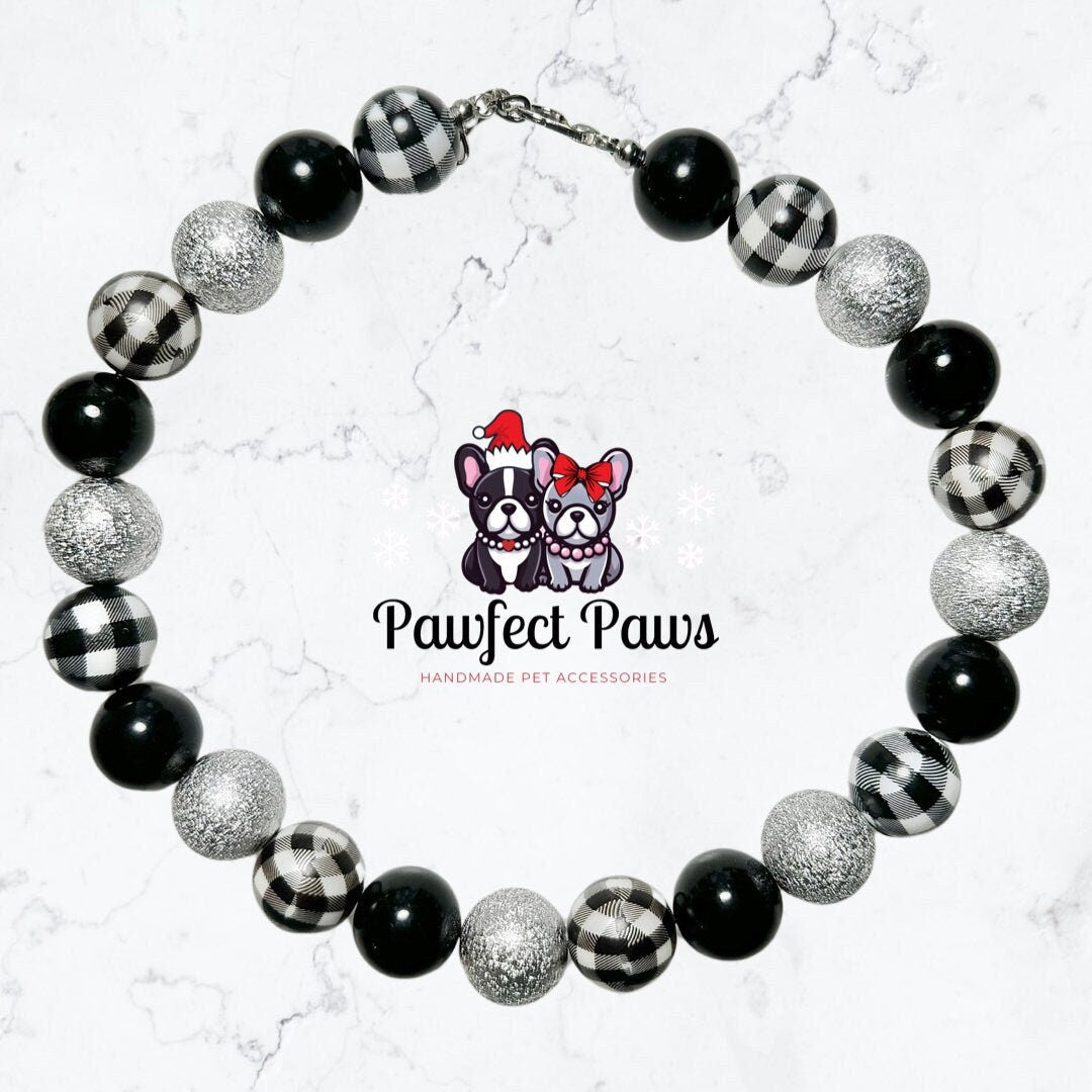 Check Me Out* New Years Eve Black, Silver & Checkered Custom Beaded Dog/Cat Jewelry Necklace!