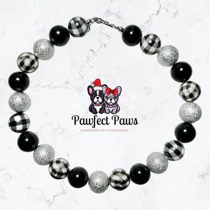Check Me Out* New Years Eve Black, Silver & Checkered Custom Beaded Dog/Cat Jewelry Necklace!
