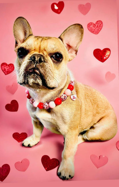Hugs & Kisses* Pink and Red Sparkle Valentine's Custom Beaded Dog/Cat Collar Necklace!