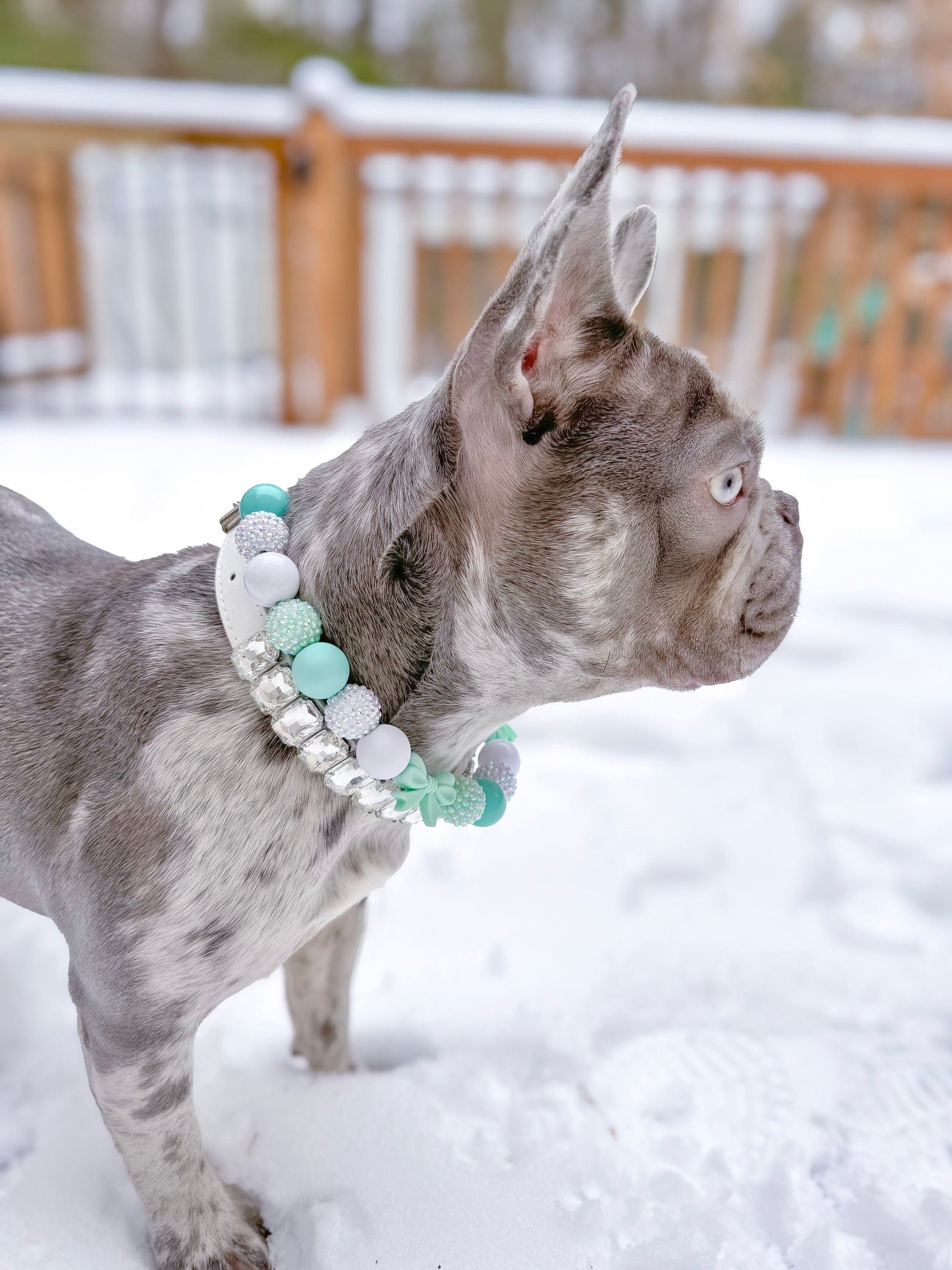Breakfast at Sniffany's* Teal & White Luxury Sparkle Valentine's Day Bow Custom Beaded Dog/Cat Collar Necklace!