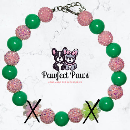 Blushing Clover* Pink & Green Shamrocks St Patrick’s Day Custom Beaded Dog/Cat Collar Necklace!