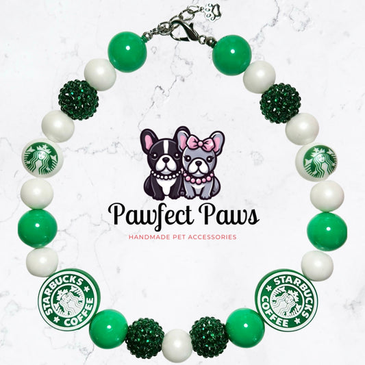 Starbies Date* Green Sparkle Donut/Coffee Custom Beaded Dog/Cat Collar Necklace!