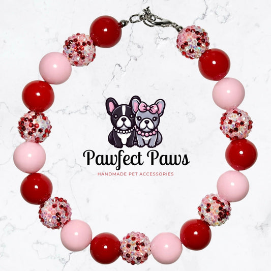 Hugs & Kisses* Pink and Red Sparkle Valentine's Custom Beaded Dog/Cat Collar Necklace!