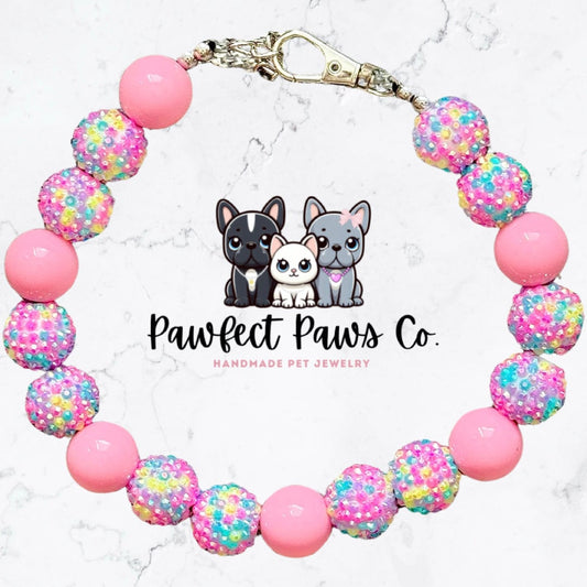 Spring Bling* Pastel Colorful Sparkle Springtime Custom Beaded Dog/Cat Collar Necklace!