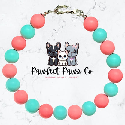 Coral Craze* Coral & Teal Matte Springtime Custom Beaded Dog/Cat Collar Necklace!