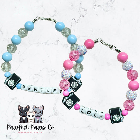 Influencer* Pink or Blue Name, Word or Social Handle Custom Beaded Dog/Cat Collar Necklace!