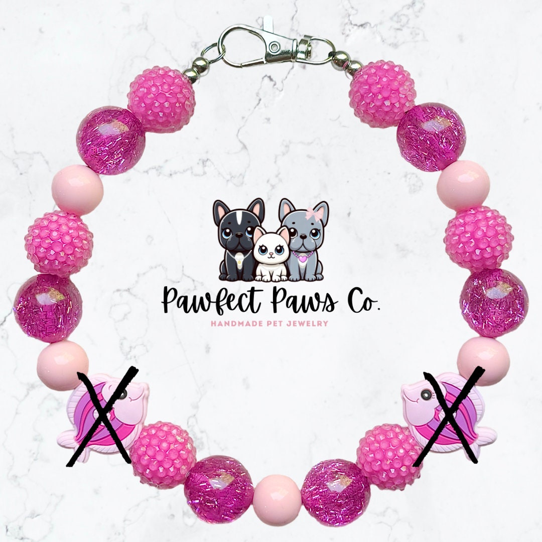 Pink Tropics* Pink Sparkle Tropical Fish Custom Beaded Dog/Cat Collar Necklace!