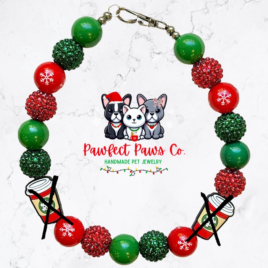 Christmas Cheer* Green & Red Sparkle Christmas Drink Custom Beaded Dog/Cat Necklace!
