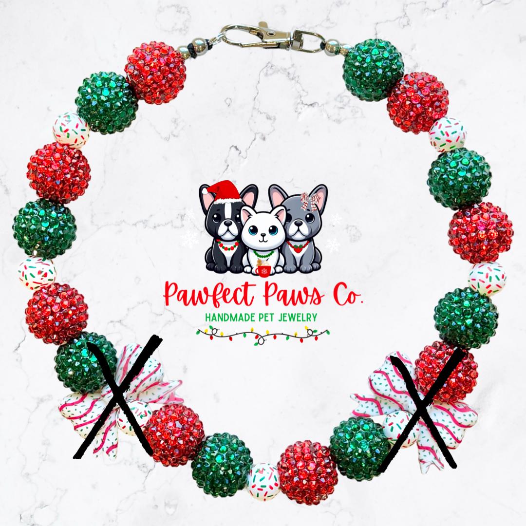 Coquette Cakes* Red & Green Sparkle Christmas Tree Cake Bows Custom Beaded Dog/Cat Necklace!