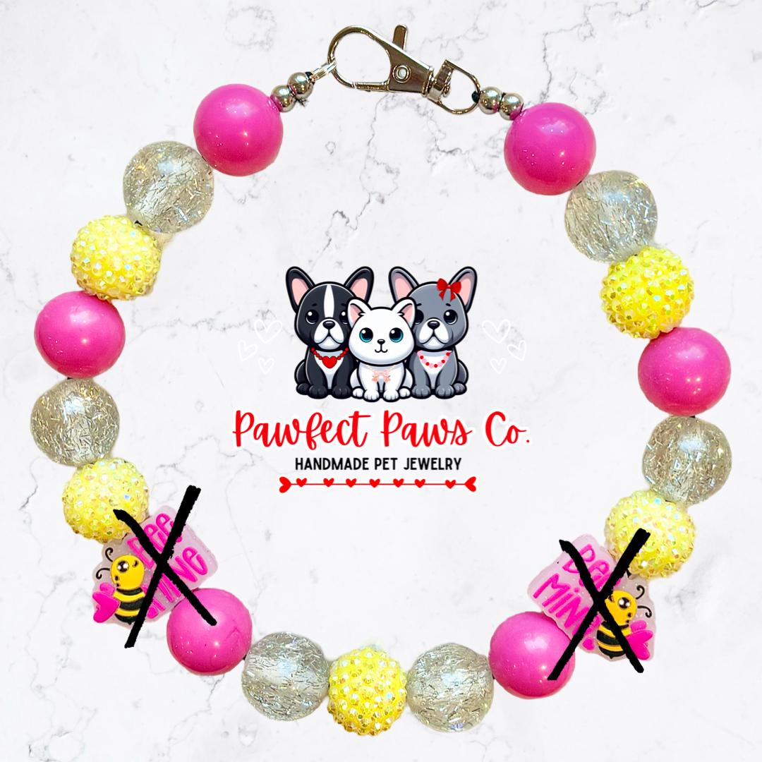 Bee Mine* Pink & Yellow Valentines Day Bees Custom Beaded Dog/Cat Necklace!