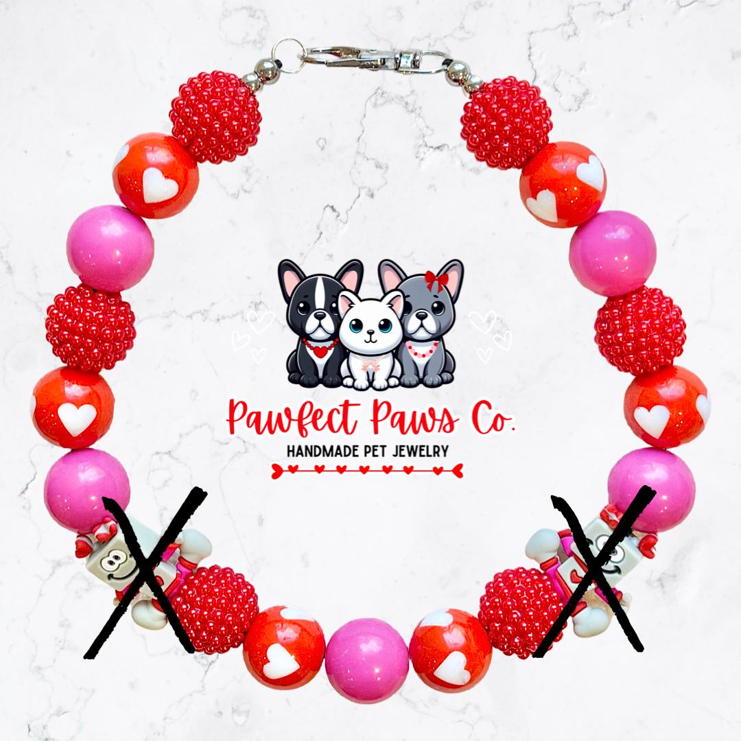 Valen-Bot* Pink & Red Sparkle Valentines Day Robots Custom Beaded Dog/Cat Necklace!