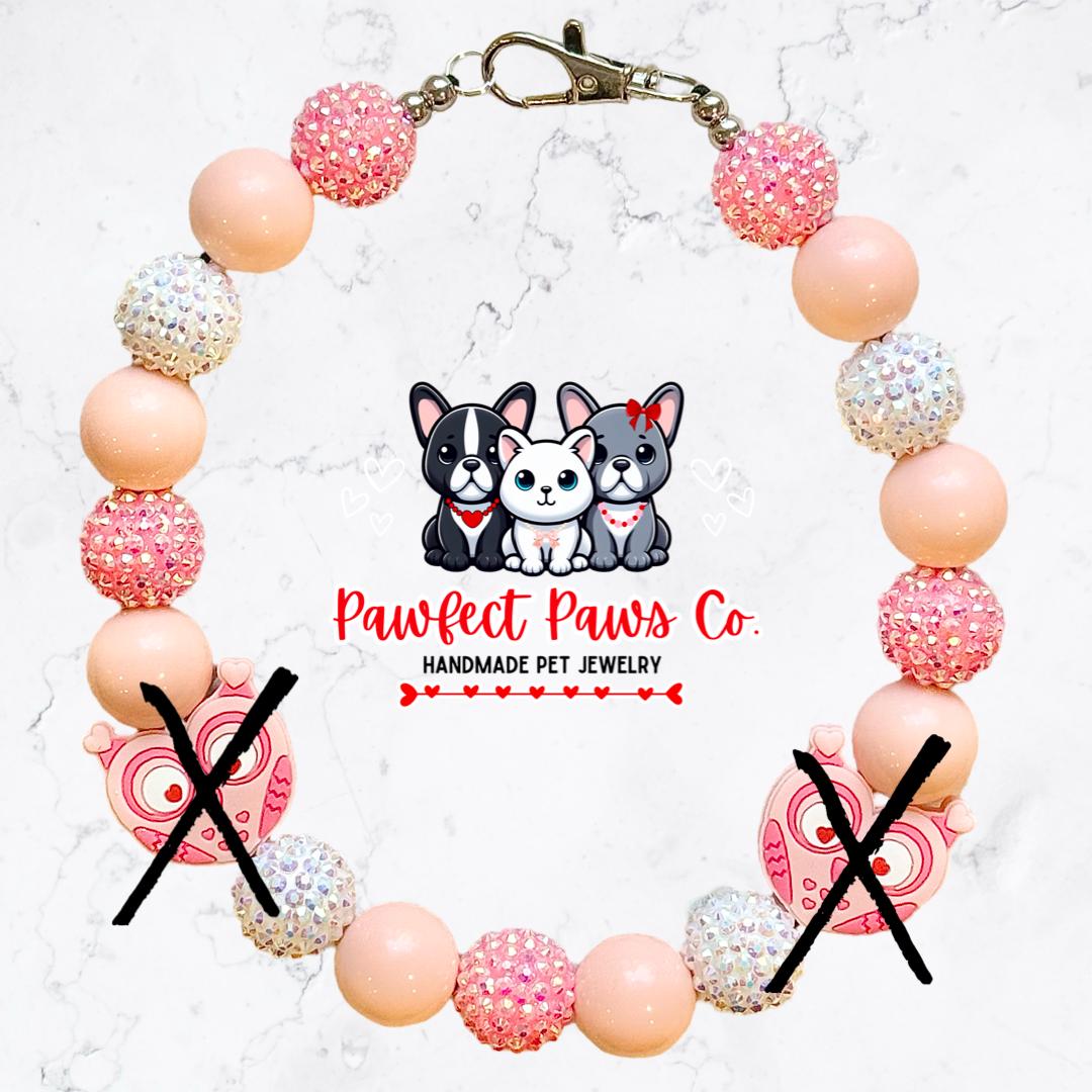 Owl-y Have Eyes 4 U* Pink & White Sparkle Valentines Day Owls Custom Beaded Dog/Cat Necklace!