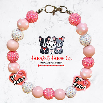 So Fetch* Pink & White Sparkle Valentines Day Mean Girls Custom Beaded Dog/Cat Necklace!
