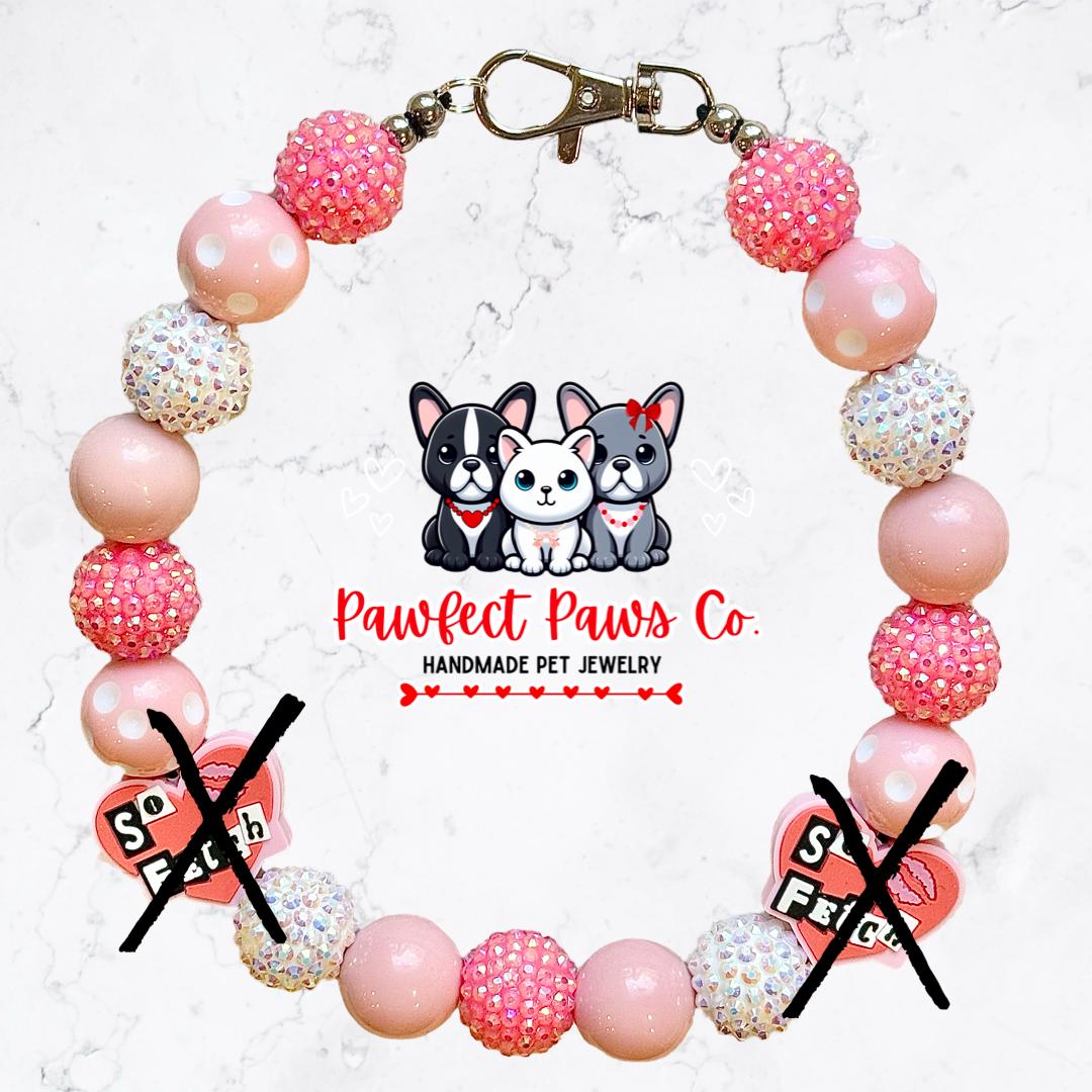 So Fetch* Pink & White Sparkle Valentines Day Mean Girls Custom Beaded Dog/Cat Necklace!
