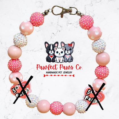 So Fetch* Pink & White Sparkle Valentines Day Mean Girls Custom Beaded Dog/Cat Necklace!