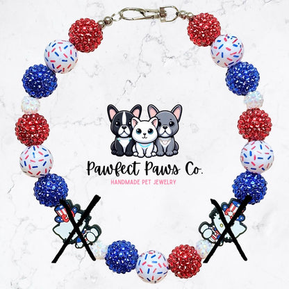 Hello Liberty* Red, White & Blue Patriotic USA Kitty Custom Beaded Dog/Cat Necklace!